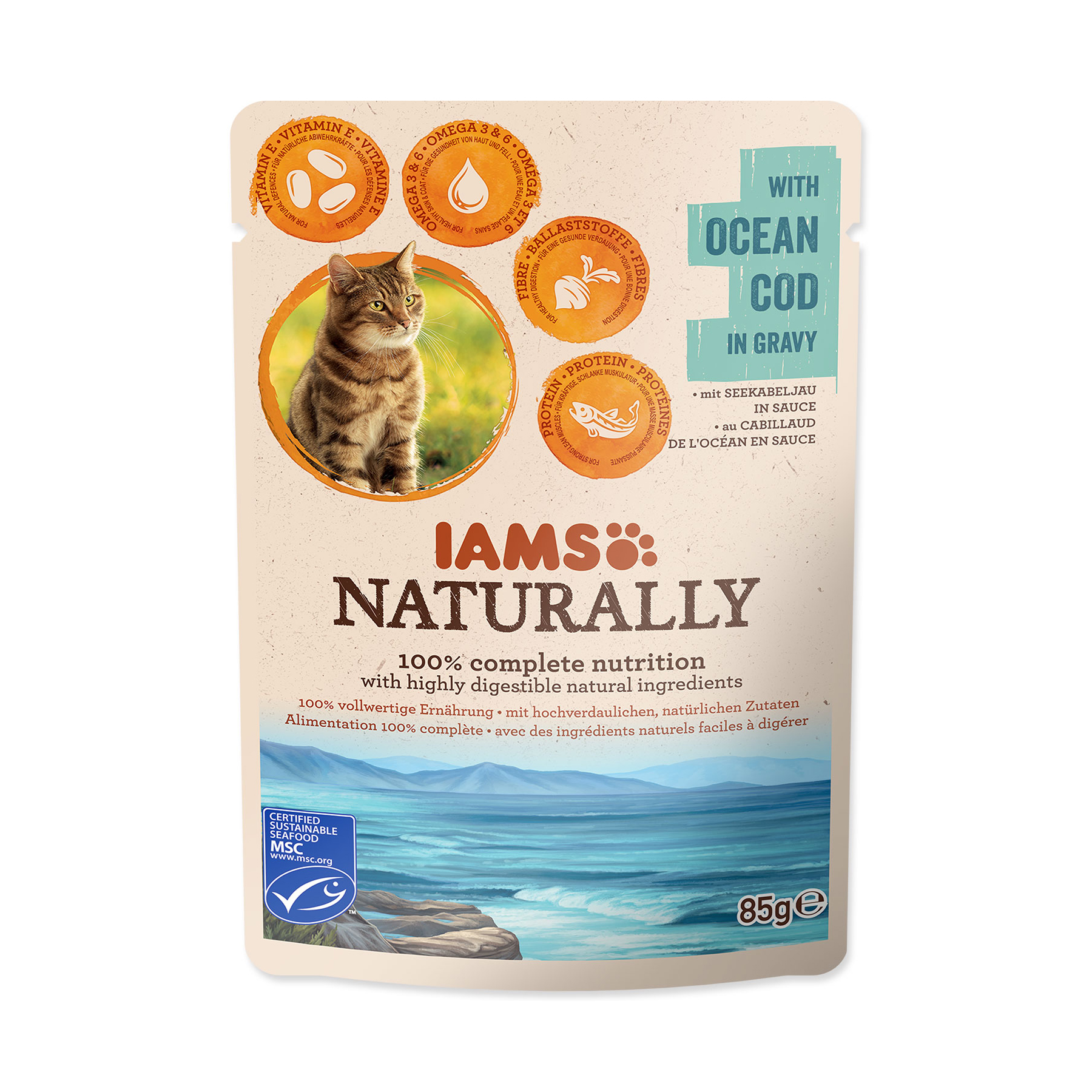 IAMS Naturally Adult treska v omáčce kapsička 85 g IAMS