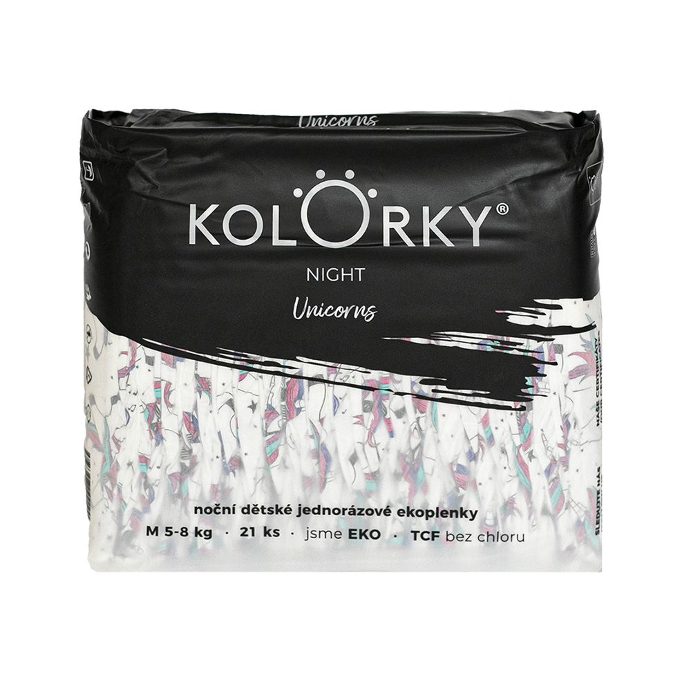 KOLORKY NIGHT Noční jednorázové eko plenky vel. M 5-8 kg 21 ks jednorožci KOLORKY