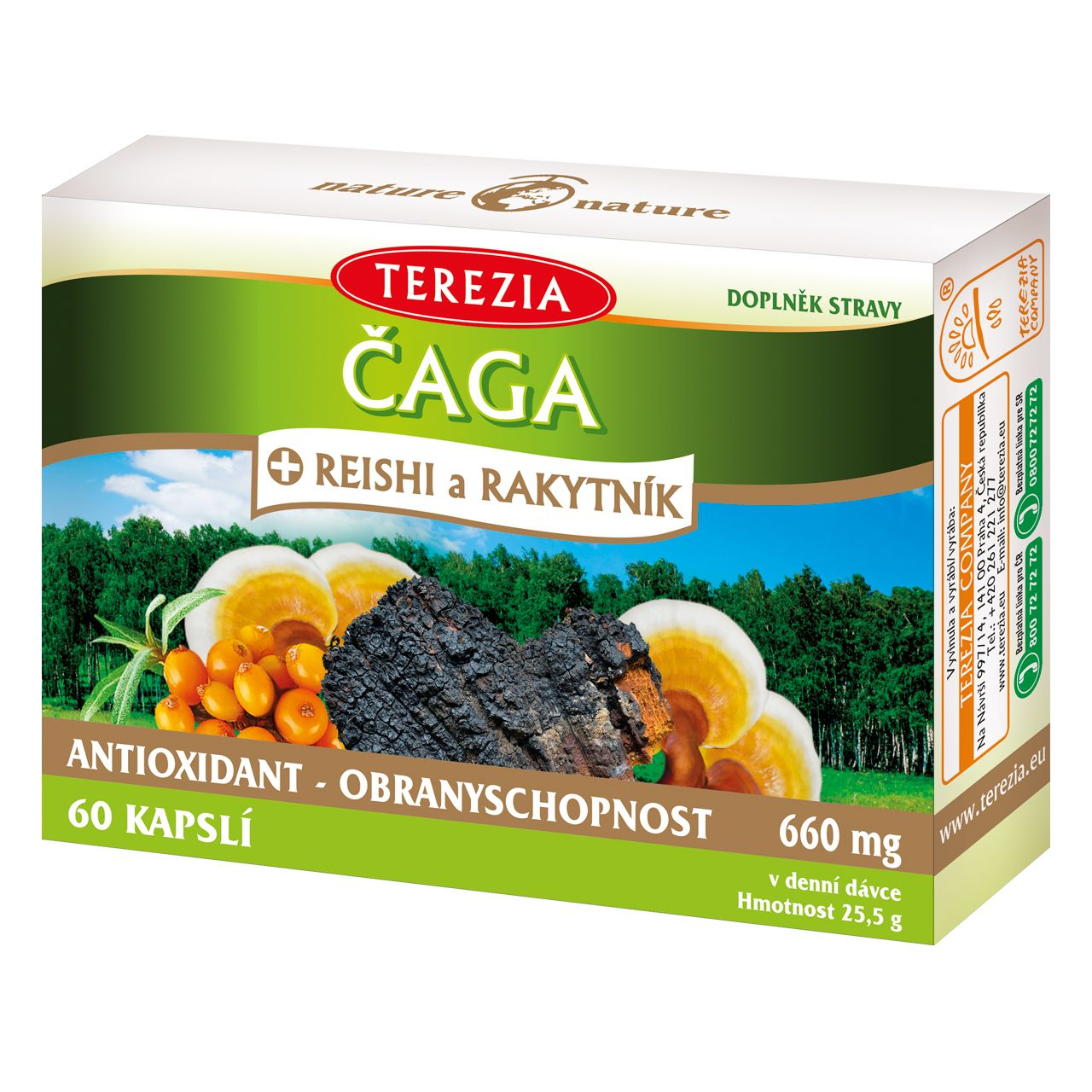 Terezia Čaga + Reishi a Rakytník 60 kapslí Terezia