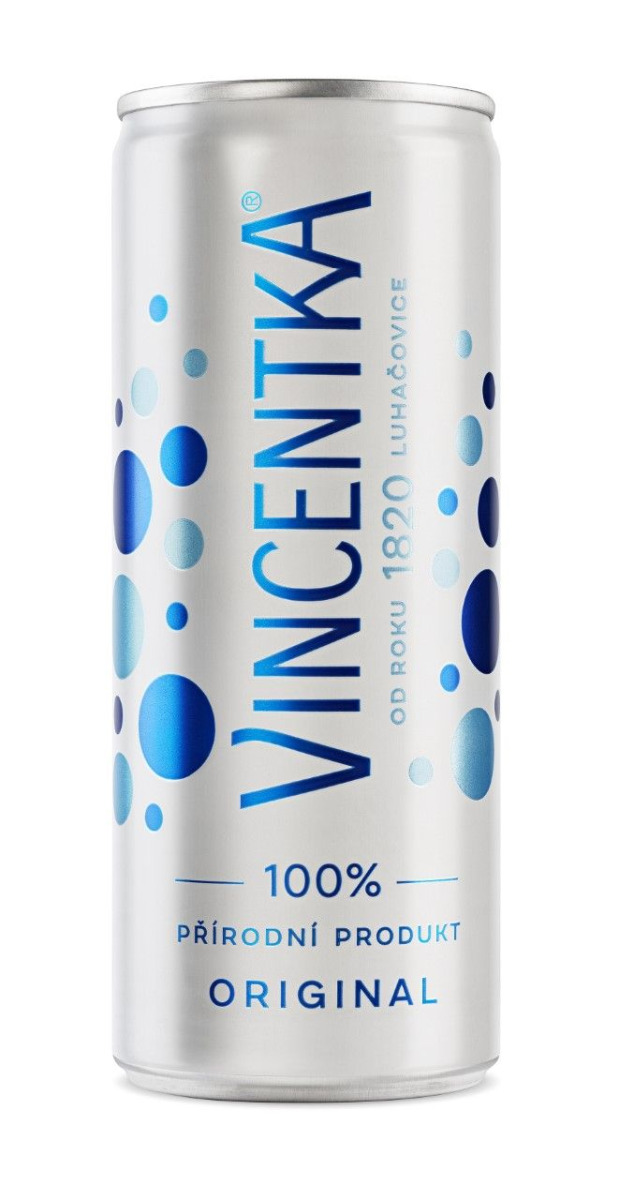 Vincentka Přírodní minerální voda plech 250 ml Vincentka