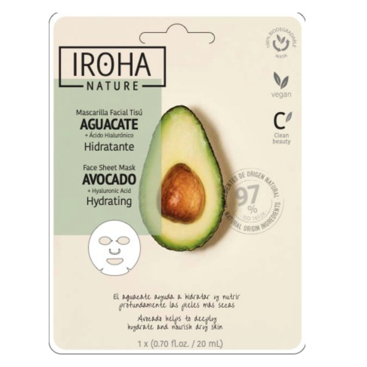 Iroha nature Hydratující obličejová maska Avocado 20 ml Iroha nature