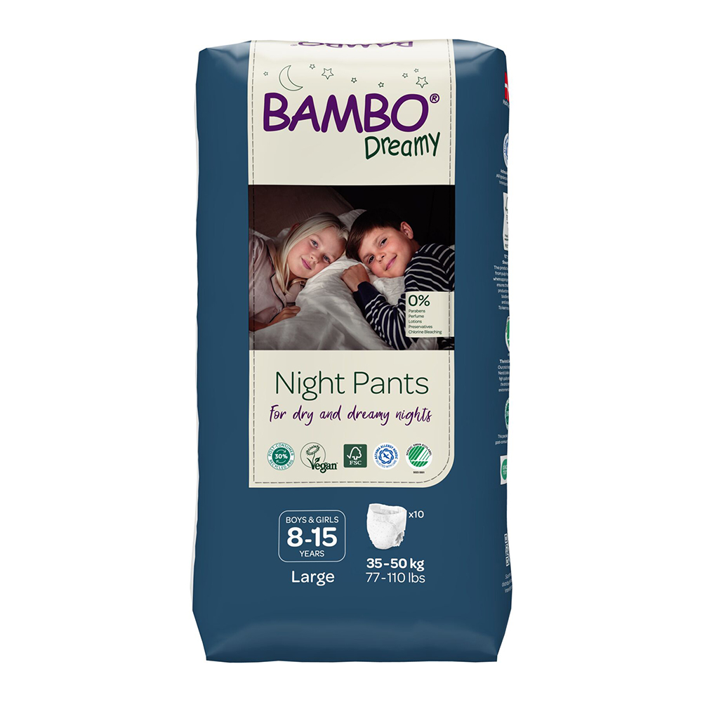 Bambo Dreamy Night Pants Unisex 8–15 let 35–50 kg noční plenkové kalhotky 10 ks Bambo