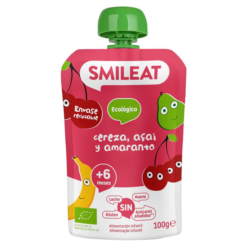 Smileat BIO kapsička banán hruška třešeň acai a amarant 6M+ 100 g Smileat